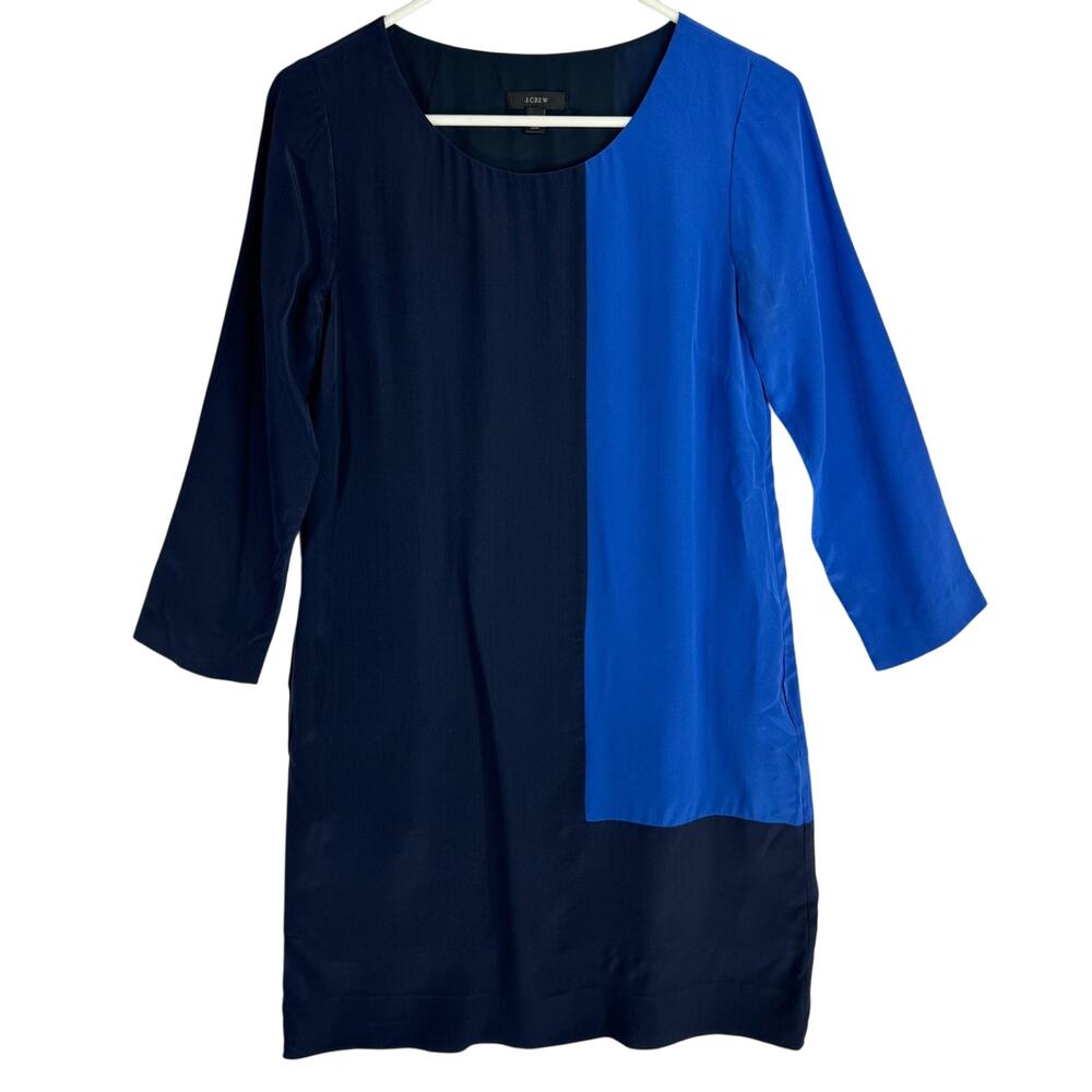 J. Crew Long Sleeve Silk Navy Shift Dress Blue Long Sleeve Midi Size 00